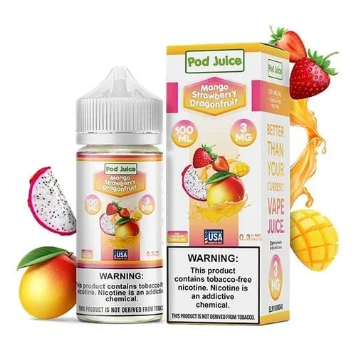 Pod Juice Freebase Nicotine - Mango Strawberry Dragonfruit