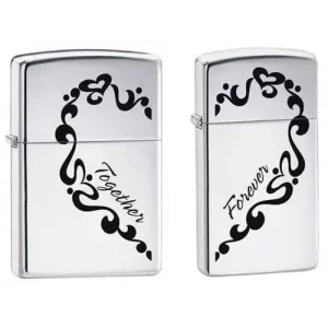 Zippo Lighter - Together Forever 2 Lighter Set High Polish Chrome